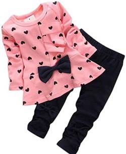 Kleinkind SäUglingsbaby MäDchen Kleidungs Satz, Neugeborene Baby SäTze HerzföRmig Druck Fliege Nette 2PCS Scherzt Gesetzte Lange HüLsen T-Shirt + Hosen (Rosa, 2-3 Jahre) von XueR