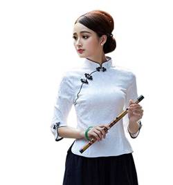 XueXian(TM) Damen Sommer Retro Cheongsam Ärmel Bluse(China XL/EU 40,Weiß) von XueXian(TM)