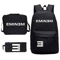 Rapper E-m-i-n-e-m Schülertasche + Lunchpaket + Bleistiftetui dreiteiliger schwarzer Rucksack-Muster 5_Dreiteiliger Anzug von Xuejia