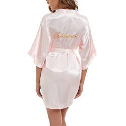 Xuepelit Bride Morgenmantel Damen Kimono Satin Bademantel Leicht Japanisch Hochzeit Bademäntel Pyjama Kurz, Rosa,XL von Xuepelit