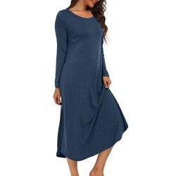 Xuepelit Nachthemd Damen Lang Sexy Nachtwäsche Stillnachthemd Langarm Baumwolle Oversize Schlafshirt Unterkleid Große Größe Für Frauen Pyjamas Kleid，Blau XL von Xuepelit