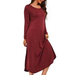 Xuepelit Nachthemd Damen Lang Sexy Nachtwäsche Stillnachthemd Langarm Baumwolle Oversize Schlafshirt Unterkleid Große Größe Für Frauen Pyjamas Kleid，Rot L von Xuepelit