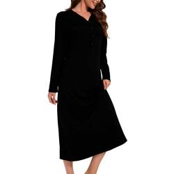 Xuepelit Nachthemd Damen Langarm Stillnachthemd Baumwolle Oversize Schlafshirt Lang Sexy Nachtwäsche Unterkleid Große Größe Für Frauen Pyjamas Kleid ，Schwarz M von Xuepelit