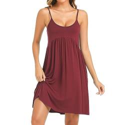 Xuepelit Nachthemd Damen Sexy Spaghetti Trägerkleid Tank-Kleid Ärmellos Spaghettiträger Kleid Damen Still Sommer Nachtwäsche Baumwolle，Tiefrot XXL von Xuepelit