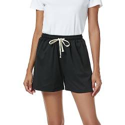 Xuepelit Pyjamahose Kurz Damen Schlaghose Schlafshorts Hose Mit Taschen Und Kordelzug,Schwarz,L von Xuepelit