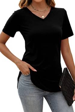Xuepelit T-Shirt Damen Oberteile Top Oversize Sommer Kurzarm Bluse Baumwolle Tops für Damen，Schwarz，XL von Xuepelit