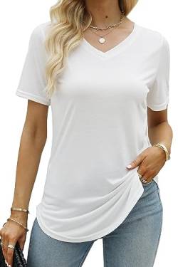 Xuepelit T-Shirt Damen Oberteile Top Oversize Sommer Kurzarm Bluse Baumwolle Tops für Damen，Weiß，XL von Xuepelit