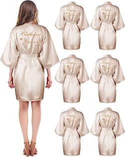 Xuhal 6 Stück Damen Geburtstag Squad Robes Geburtstag Party Queen Spa Bademantel Kimono Spa Robe Sleepover Party Roben Seidiges Kleid, Champagner, Medium von Xuhal