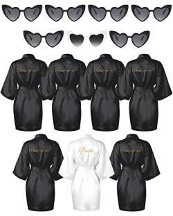 Xuhal 7-teiliges Brautjungfer-Braut-Hochzeits-Bademantel-Set, XXL-Satin, wie Kimono-Bademäntel mit Herz-Sonnenbrille, Brautkleid, kurz, bestickt, für Frauen, Herz, Weiß und Schwarz, XX-Large Mehr von Xuhal