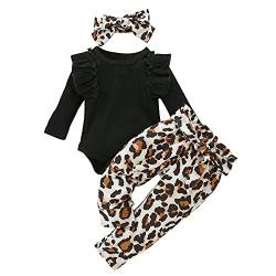 Baby Mädchen Kleidung Neugeborenes Mädchen Outfits Langarm Leopard Strampler Jumpsuit Top und Hosen Stirnband Bekleidungsset 0-3 Monate(60) von Xumplo