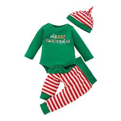 Xumplo 3pcs Neugeborenes Baby Junge Weihnachten Kleidung Lange äRmel Strampler Bodysuit Karierten Hosen +HüTe Set Outfits (0-3 Monate, Grün) von Xumplo