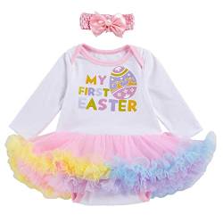 Xumplo Baby Girls First Oster Outfit Neugeborene Ostertern Tutu Kleider Bunny Eierdruck Strampler Kleidung und Stirnband-Kleidungsstück 6-12 Monate von Xumplo