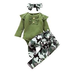Xumplo Baby Mädchen Bekleidungsset Neugeborenes Mädchen Camouflage Outfits Rüschen Langarm Strampler Top +Hose +Stirnband Kleidung 0-3 Monate von Xumplo