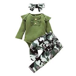 Xumplo Baby Mädchen Bekleidungsset Neugeborenes Mädchen Camouflage Outfits Rüschen Langarm Strampler Top +Hose +Stirnband Kleidung 6-12 Monate von Xumplo