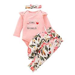 Xumplo Baby Mädchen Kleidung Daddy's Girl Mommy's World Letters Outfits Newborn Langarm Strampler +Blumenhose +Stirnband 0-3 Monate von Xumplo