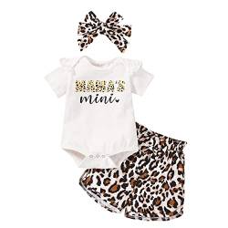 Xumplo Baby Mädchen Kleidung Sommer Outfits Kurzarm Top Mamas Mini Strampler + Leoparden Hose+Stirnband Bekleidungsset (3-6Monate, Weiß) von Xumplo