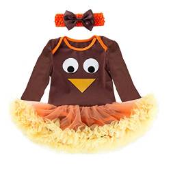 Xumplo Baby Mädchen Thanksgiving Outfits Säugling Mädchen Truthahn Tutu Kleid Neugeborene Langarm Strampler Kleidung 0-18 Monate, braun, 50 von Xumplo