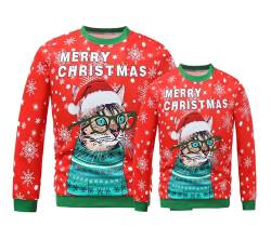 Xumplo Familie Weihnachten Sweatshirt Erwachsene Frauen Männer hässliche Weihnachten Jumpers Xmas Urlaub Lange Ärmel 3D Katze drucken Weihnachtspullover XXXL von Xumplo