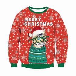 Xumplo Familie Weihnachten Sweatshirt Jungen Mädchen hässliche Weihnachten Jumpers Kinder Urlaub Lange Ärmel 3D Cat Print Weihnachtspullover 12-14 Jahre von Xumplo