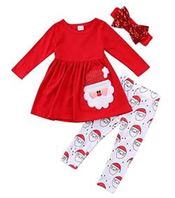 Xumplo Kleinkind Mädchen Weihnachten Kleidung Kleinkind Mädchen Santa Elch Xmas Outfis Langarm Winter Baumwolle Kleidung Set für Mädchen 1-2 Jahre Rot von Xumplo