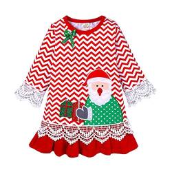 Xumplo Kleinkind Mädchen Weihnachtskleid Langarm Herbst Winter Baumwolle Santa Kleid Kleidung für Mädchen 2-3 Jahre Rot von Xumplo