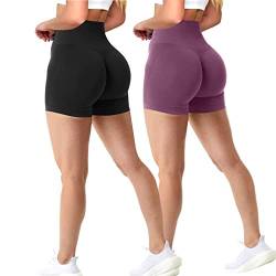 2er-Pack Scrunch Butt Sport Gym Shorts Damen Kurze Sporthose Leggings Radlerhose Kurz Push Up Sportshorts High Waist Seamless Yoga Fitness Biker Shorts Elastisch Blickdicht Schwarz Burgund - L von Xunerloy