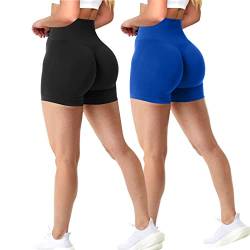 Xunerloy 2er-Pack Scrunch Butt Sport Gym Shorts Damen Kurze Sporthose Leggings Radlerhose Kurz Push Up Sportshorts High Waist Seamless Yoga Fitness Biker Shorts Elastisch Blickdicht Schwarz Blau - S von Xunerloy