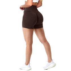 Xunerloy Scrunch Butt Radlerhose Damen Sport Gym Shorts Seamless Kurze Sporthose Leggins Kurz Elastisch Blickdicht für Biker Yoga Fitness Braun S von Xunerloy