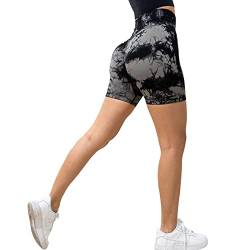 Xunerloy Scrunch Butt Radlerhose Damen Sport Gym Shorts Seamless Kurze Sporthose Leggins Kurz High Waist Blickdicht für Biker Yoga Fitness Tie Dye Schwarz S von Xunerloy