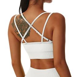 Xunerloy Seamless Wohlfühl Sport BH Damen Gekreuzt Rücken, Verstellbares Riemchen Yoga Gym Crop Top Longline Strech Sports Bra Weiß Mittlere Halt mit Abnehmbaren Polster, L von Xunerloy