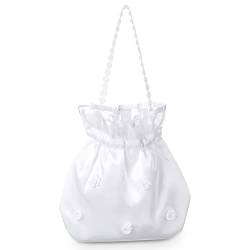 Weiß Satin Brautbeutel Blume Brauttasche Hochzeit Handtasche für Braut Brautjungfer Kommunion Unterarmtasche Weiß Handtaschen für Frauen Mädchen Hochzeit Bridal Shower Party Accessoires von Xuniea