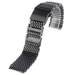 Ersatz von Metallbändern, Armbändern, Uhrenarmband, 20 mm, 22 mm, 24 mm, Herren-Edelstahl-Uhrenarmband, Mesh-Armband, Armband, Ersatz, schwarzes Druckknopf-Armband (Bandbreite: 22 mm) ( Color : A-22mm von Xzeit