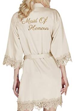 Y WJing Yi Jia Braut Robe Damen Kimono Roben Satin Brautjungfer Hochzeit Party Roben Braut Morgen Roben Seide Spitze Trim Roben Seiden Bademantel Mit Monogrammen Druck, Blasser Champagner - H, One von Y WJing Yi Jia