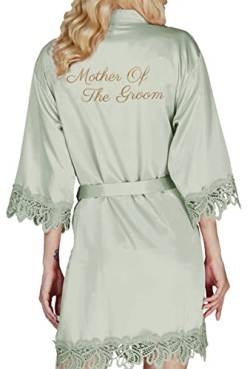 Y WJing Yi Jia Bride Robe Damen Kimono-Bademäntel, Satin, Brautjungfer, Hochzeit, Party, Bademäntel, Braut, Morgenmantel, Seide, Spitzenbesatz, Sage-G, One size von Y WJing Yi Jia