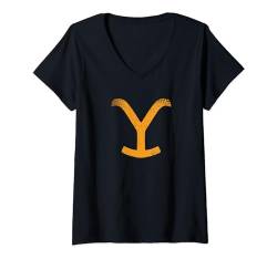 Damen Yellowstone Y Symbol Full Front T-Shirt mit V-Ausschnitt von Y Yellowstone
