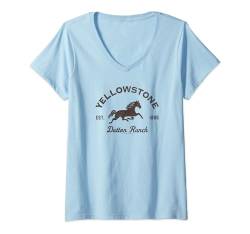 Yellowstone Dutton Ranch Est. 1886 Running Horse Brown Logo T-Shirt mit V-Ausschnitt von Y Yellowstone