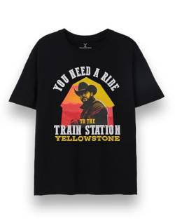 Yellowstone Herren-T-Shirt mit Aufschrift "You Need A Ride to The Train Station?", kurzärmelig, Schwarz, Need a Ride, L von Y Yellowstone