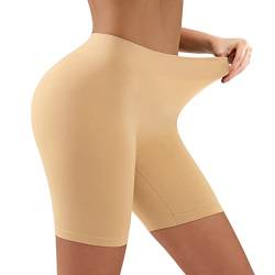 YADIFEN Radlerhose Damen Kurz Unterhose Hotpants Damen Boxershorts Damen Lange Frauen Panties Unterwäsche Damen Hoher Bund Shorts,Yoga, Party,Täglich Tragen,Beige,1 Pack,3XL von YADIFEN