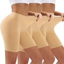 YADIFEN Radlerhose Damen Kurz Unterhose Hotpants Damen Boxershorts Damen Lange Frauen Panties Unterwäsche Damen Hoher Bund Shorts,Yoga, Party,Täglich Tragen,Beige,3 Pack,2XL von YADIFEN