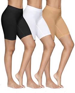 YADIFEN Radlerhose Damen Kurz Unterhose Hotpants Damen Boxershorts Unter Kleid Rock Anti Scheuern Damen Lange Frauen Panties Unterwäsche Hoher Bund Shorts,Yoga, Party,Schwarz+Weiß+Beige,3 Pack,XL von YADIFEN