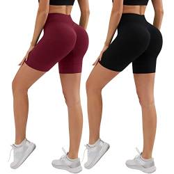 YADIFEN Radlerhose Damen Kurze Hose Sport Leggings Unterwäsche,Scrunch Butt Sport Short Sommer, Unter Kleid Rock Anti Scheuern Bequem hohe Taille Boxershorts Hotpants, Rot+Schwarz,S von YADIFEN