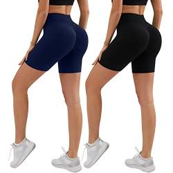 YADIFEN Radlerhose Damen Kurze Sporthose Leggings Damen Unterwäsche Scrunch Butt Sport Short Unter Kleid Rock Anti Scheuern Damen Shorts, Bequem hohe Taille Boxershorts Hotpants, Marineblau+Schwarz,S von YADIFEN