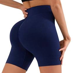 YADIFEN Radlerhose Damen Kurze Sporthose Leggings Damen Unterwäsche Scrunch Butt Sport Short Unter Kleid Rock Anti Scheuern Damen Shorts, Bequem hohe Taille Boxershorts Hotpants,Marineblau,XS von YADIFEN