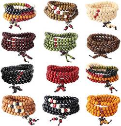 YADOCA 12 Stück Armbänder Elastisch Herren Damen Buddha Mala Halskette Holz Armbänder Perlen Unisex 8mm Armbänder Set von YADOCA