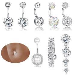 YADOCA 14G 8 Stücke Edelstahl Bauchnabel Ringe für Frauen Mädchen Gebogene Nabel Barbell Körperschmuck Piercing CZ Intarsien Silber-Tone Rose Gold-Tone von YADOCA