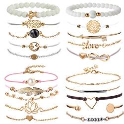 YADOCA 20 Stück Böhmisches Mehrschichtiges Armband für Frauen Charm Armbänder Infinity Herz Perlen Wave Beads Armband Einstellbare Böhmen Schmuck von YADOCA