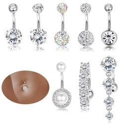 YADOCA 8Pcs 14G Bauchnabelpiercing für Damen Chirurgenstahl CZ Gebogen Nabel Ringe Bauch Piercing Set Körper Piercing Schmuck von YADOCA