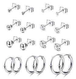 YADOCA 9 Paar Kleine Ohrstecker für Damen Herren Runden CZ Knorpel Tragus Hoops Ohrringe Set von YADOCA