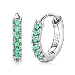 YADOCA 925 Sterling Silber Creolen für Damen Mädchen Huggie Creolen Ohrringe Hypoallergen Cubic Zirkonia Small Sleeper Ohrringe Schmuck Grün von YADOCA