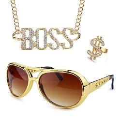 YADOCA Goldkette Herren 70er 80er 90er Jahre Outfit Herren Zuhälter Kostüm Hip Hop Kostümset, Fake Dollar Sign Halskette, Hip Hop Ring Hippie Brille für Hippie Rapper Disco Outfit 2 von YADOCA